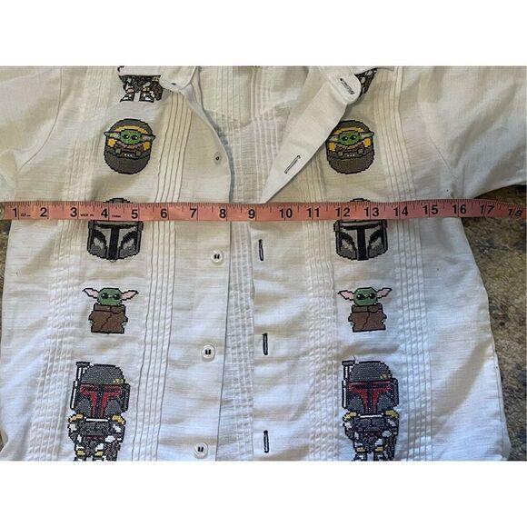 Boys Kids STAR WARS Collared Shirt SZ 10 Cubans Linen Embroidered So Cute - Picture 7 of 16
